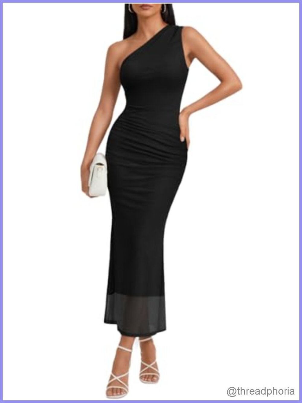 One Shoulder Maxi Bodycon Ruched Dress with Side Slit
